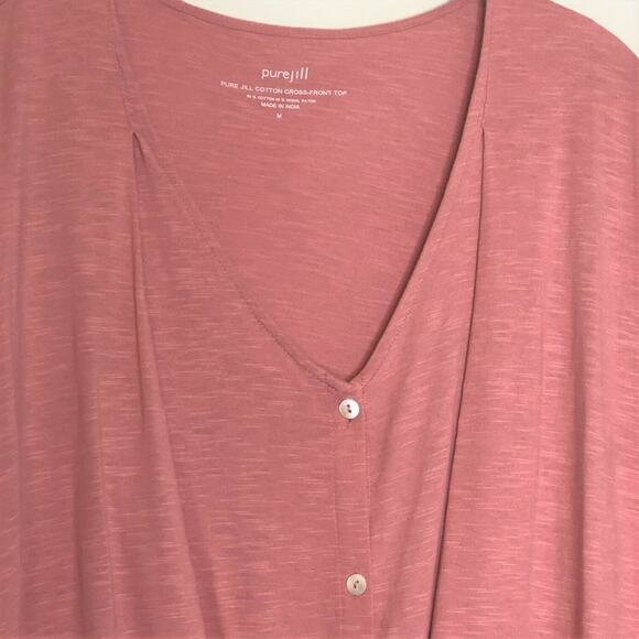 Pure Jill Women's Cross Front Top Medium Pink Oversized Cotton Blend - Picture 3 of 5